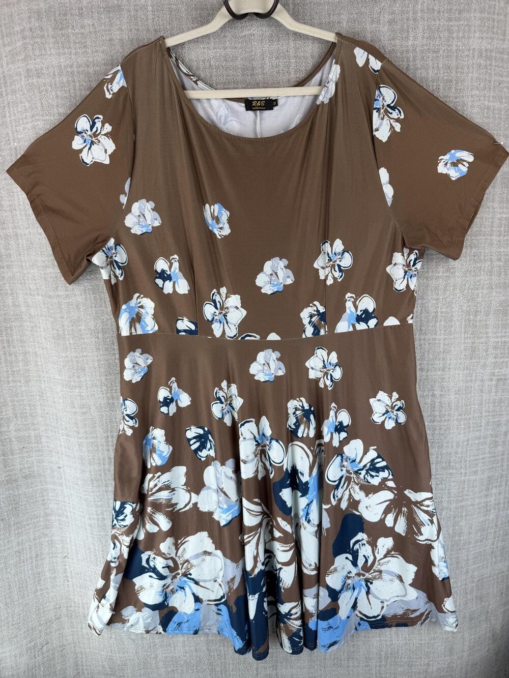 R&B Collection Dress Womens XL Brown Fit & Flare Hawaiian Scoop Neck Knee Length